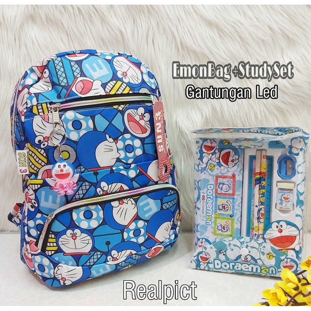 TAS RANSEL EMONBAG ANAK FREE GANTUNGAN LED DAN STUDYSET