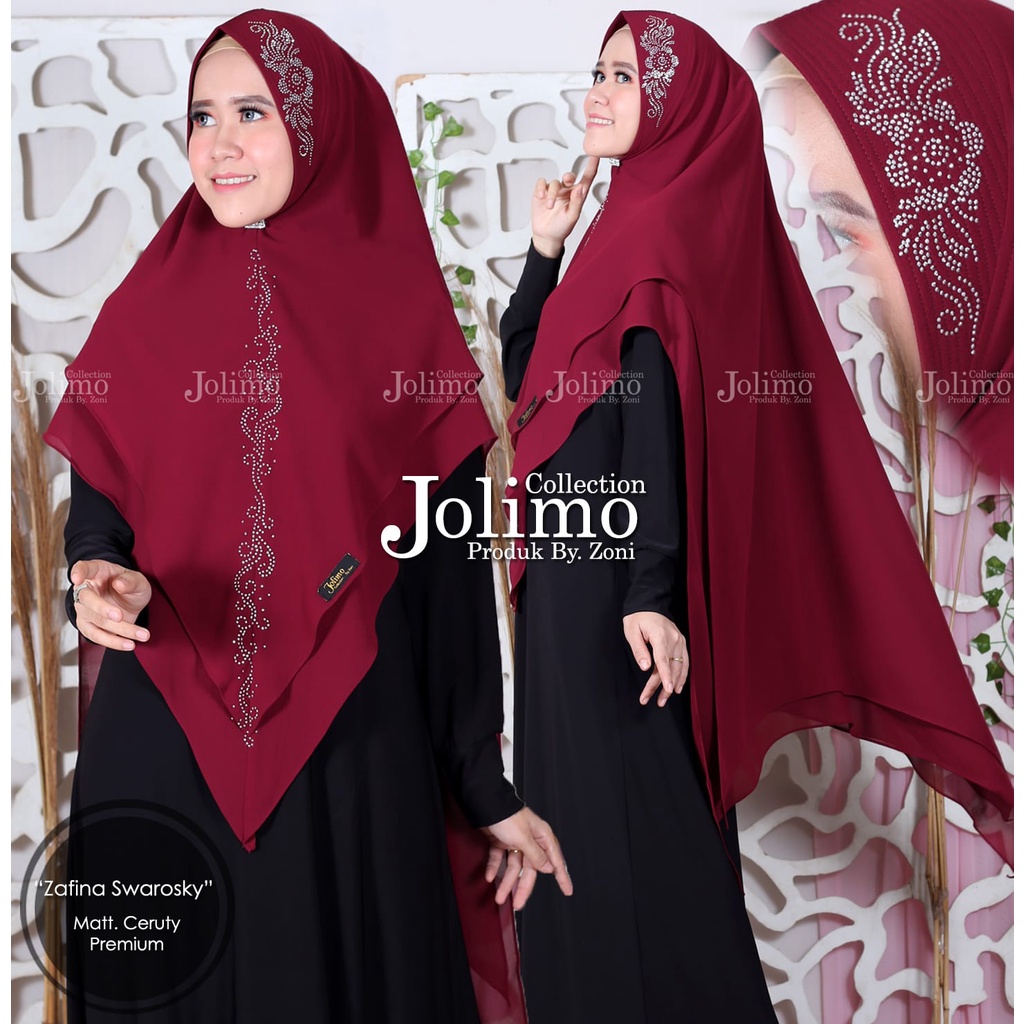 Khimar Ceruty Premium Zafina Swarovski – Jilbab 2 Layer Pet Antem | Hijab Syar'i Elegan