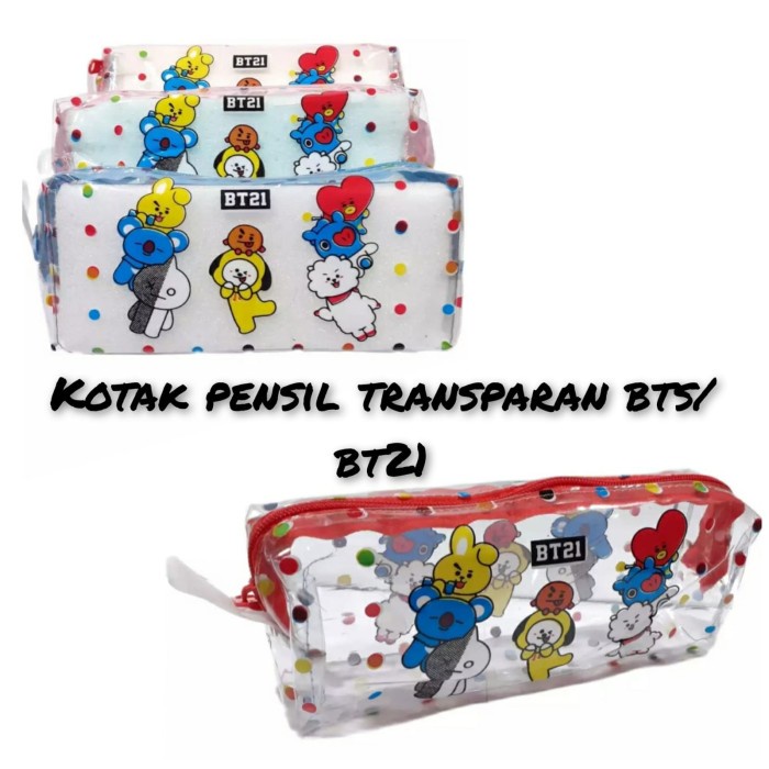 

LJK SHOP - KOTAK PENSIL TRANSPARAN KARAKTER KARTUN BTS/BT21 POLKADOT