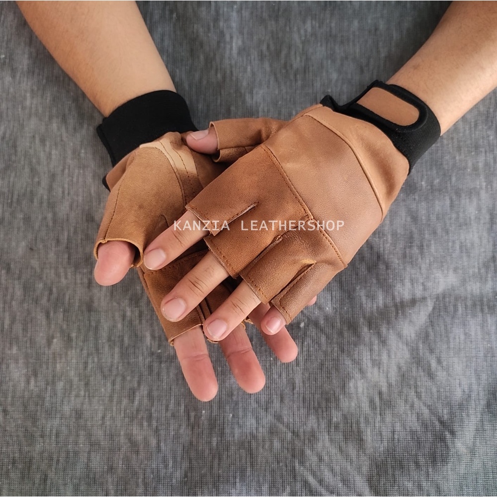 Sarung Tangan Hot Promo Setengah Jari Natural Leather Gloves