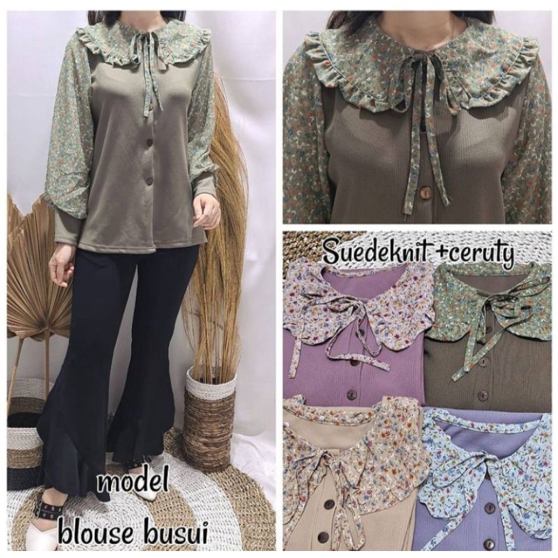 cavell collar button blouse, atasan cavell, blouse bunga, i love cavell blouse