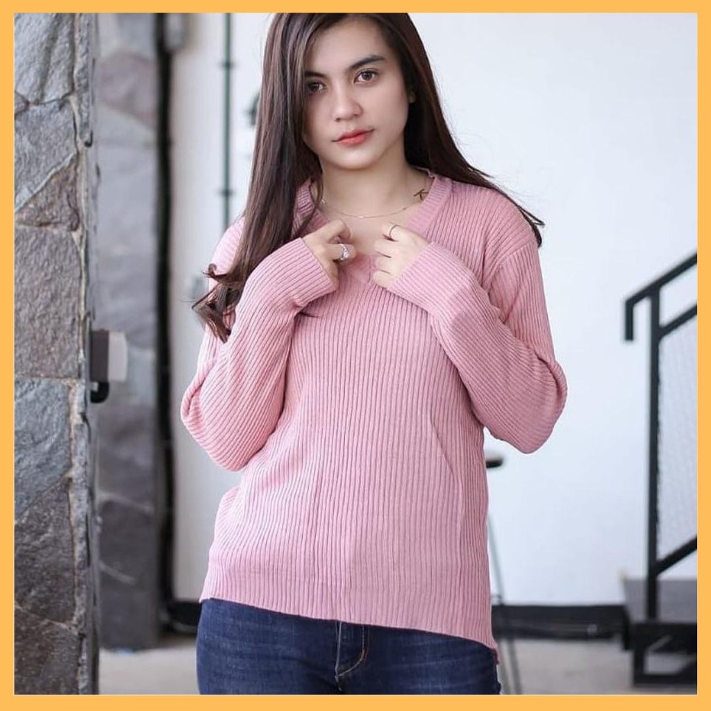 BOXY V-NECK VIONA / SWEATER RAJUT WANITA / SWEATER VNECK / BAJU RAJUT / ATASAN RAJUT WANITA