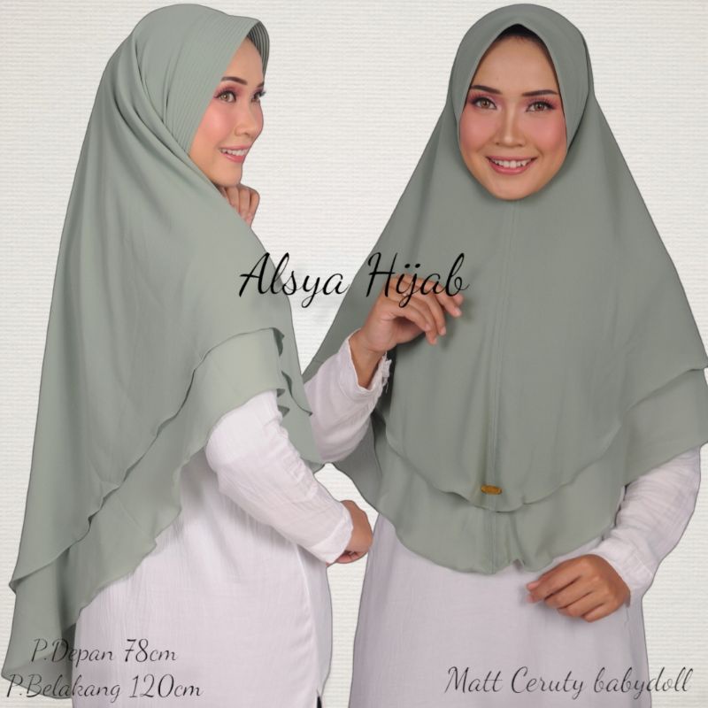 RB HIJAB KHIMAR 2 LAYER CERUTY BABYDOLL/JILBAB CERUTY 2 LAYER/KERUDUNG SYAR'I /JILBAB SAGE GREEN