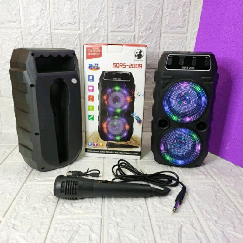 Speaker Bluetooth Portable LED SQ - 2009 Bonus Mic / Speaker Karaoke Super Bass Suara Bagus