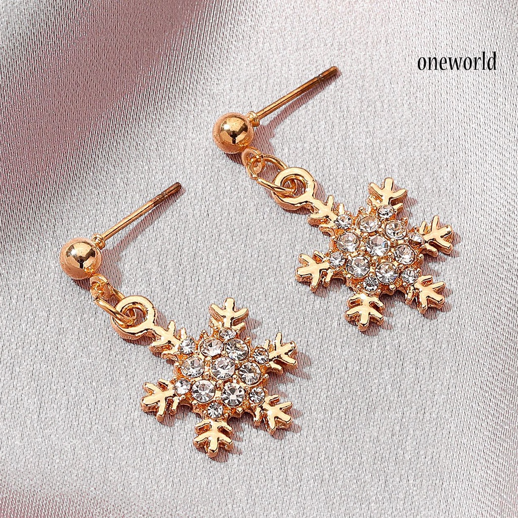 OW# Women Elegant Snowflake Shape Zircon Pendant Ear Stud Earring Jewelry Accessory