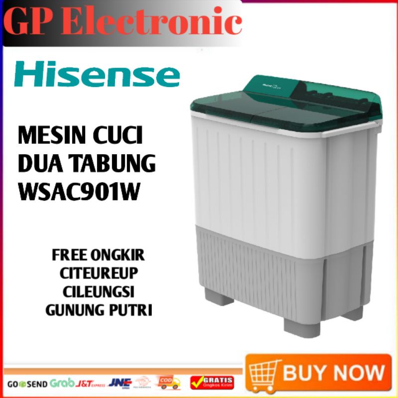 MESIN CUCI HISENSE 2 TABUNG/HISENSE WSAC901W 9KG
