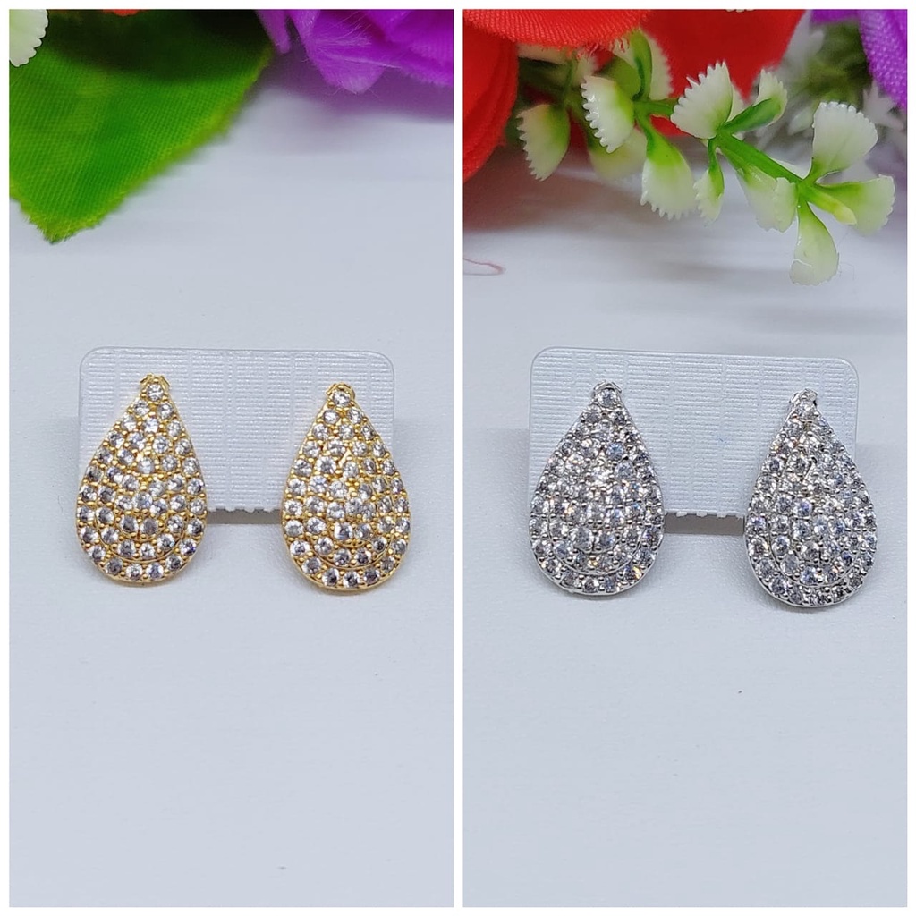 Anting tusuk permata lapis emas perhiasan fashion 0205-0207