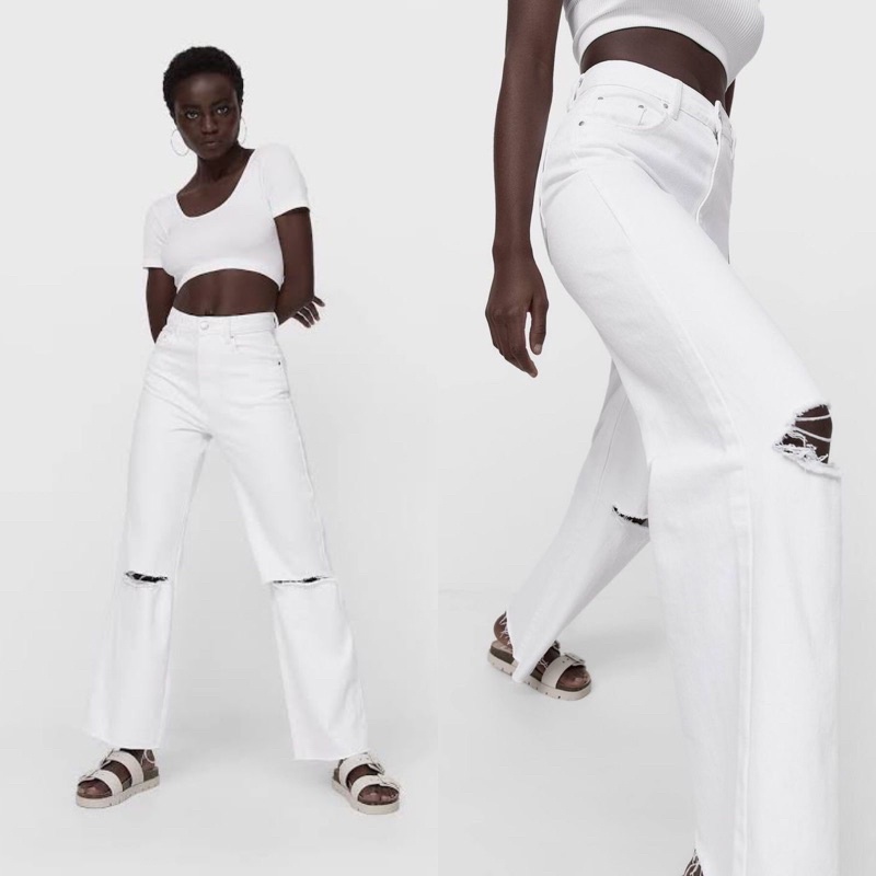 STRADIVARIUS wide ripped jeans (white)