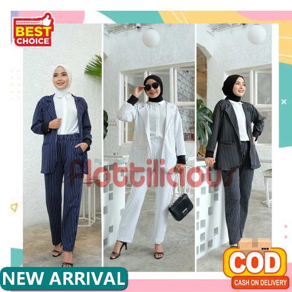 Jl3982 Blazer Scuba Bangkok Mix Katun Import New Premium Bahan Adem Cr128 Blazer Salur Set - Blazer 