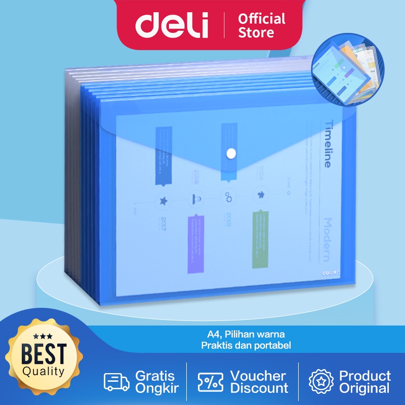 

Deli File Bag / Map Plastik Kancing / Tas Map Plastik A4 Anti Air 5505