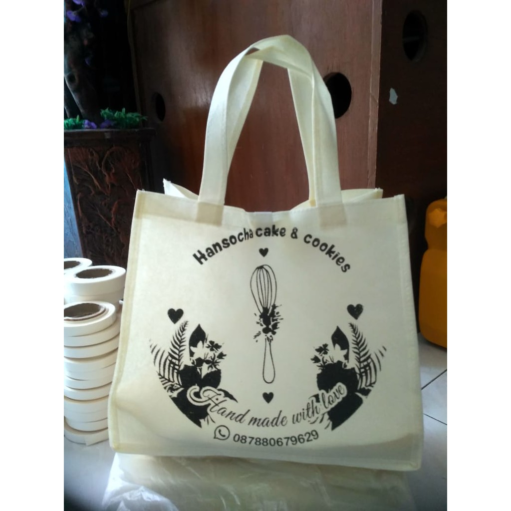 

[28x20 lebar 12] TAS SPUNBON CUSTOM FREE SABLON 1 SISI 1 WARNA