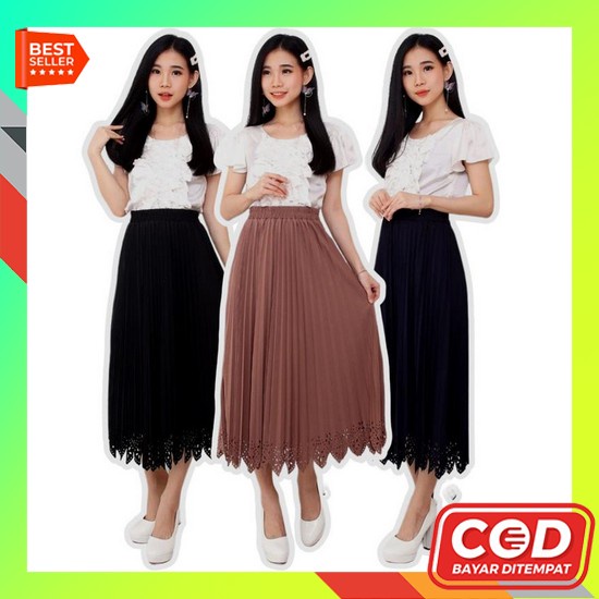 Rok Span Tartan/Rok Korean Style/Rok Span Tartan Panjang Rok Plisket Cut Motif Laser 7/8 Premium M