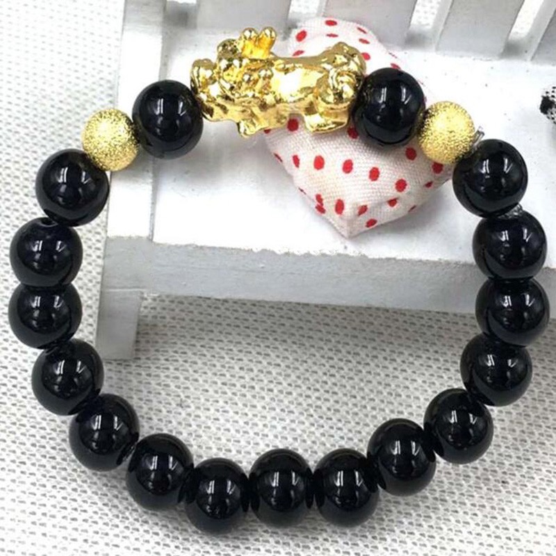 24k Emas Asli Pelapisan&quot;Pixiu&quot;Gelang Beruntung Gold Good Luck Couple Pixiu Bracelet Beads size10mm