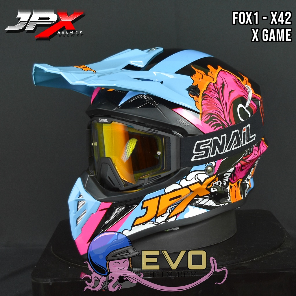 HELM JPX X42 SUPERBLACK CROSS_FOX1 + GOOGLE SNAIL (ONGKIR 2 KG) HELM JPX X42 X-GAME HELM CROSS