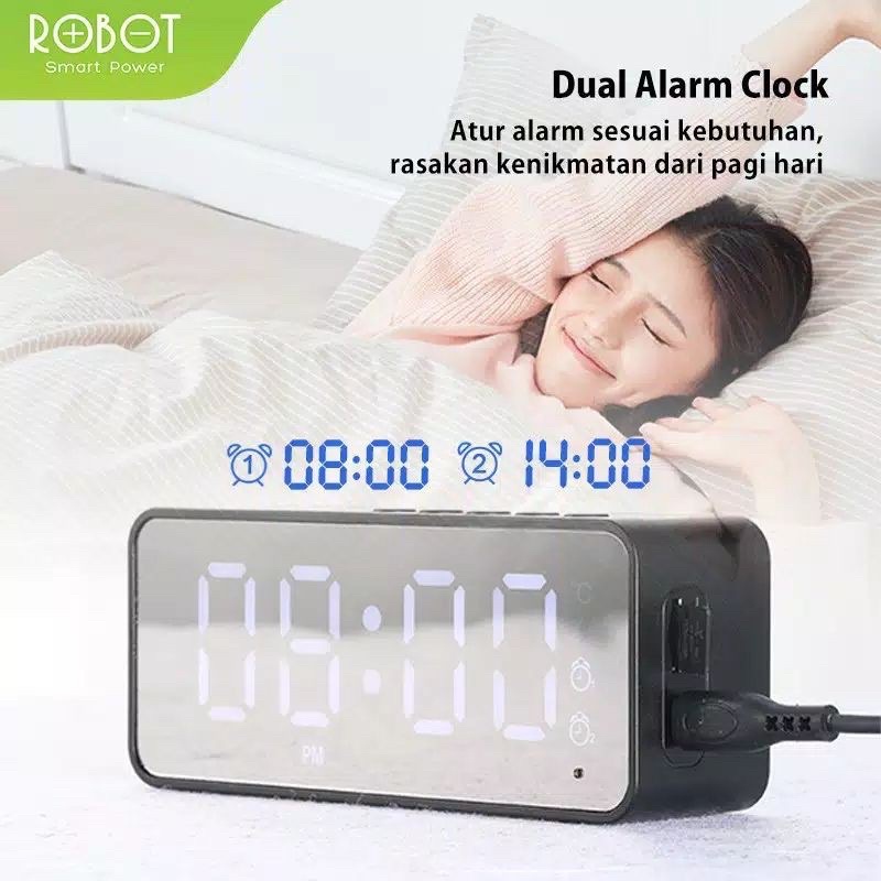 ROBOT Speaker Bluetooth RB150 Stereo LED Display Alarm Clock With FM Radio Garansi Original Resmi-7