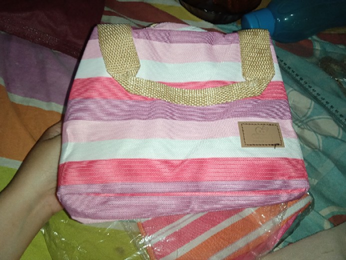 Halo.bag 005 Lunch Cooler Bag Motif Salur Kotak Tempat Makan Bekal Aluminium Foil Tas Tahan Panas