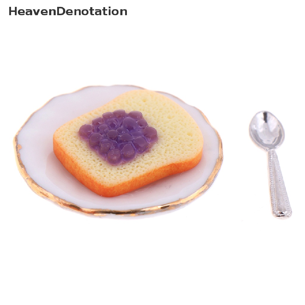 (Heavendenotation) 3pcs / Set Miniatur Piring + Sendok Roti Panggang Skala 1: 12 Untuk Aksesoris Rumah Boneka