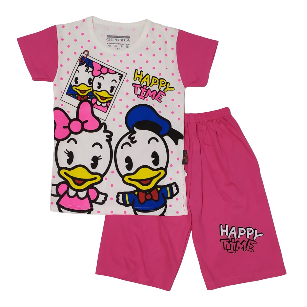 setelan kaos anak perempuan happy time disney duck 4 - 7 tahun