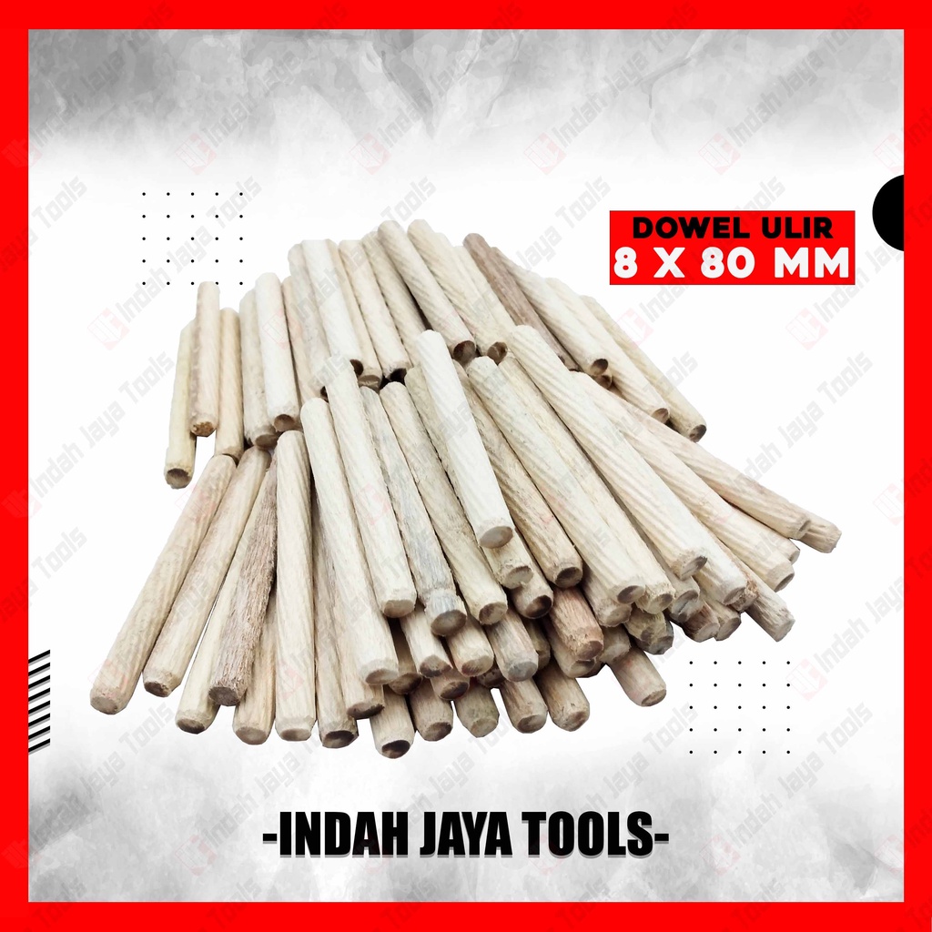 DOWEL Kayu Ulir 8 x 80 MM 100 Pcs Pen Sambungan Stik Kayu Bulat