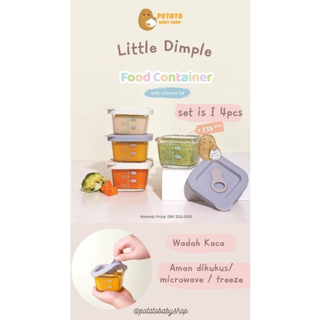 Little Dimple - Baby Food Container With Silicone Lid Set 4pcs wadah kaca