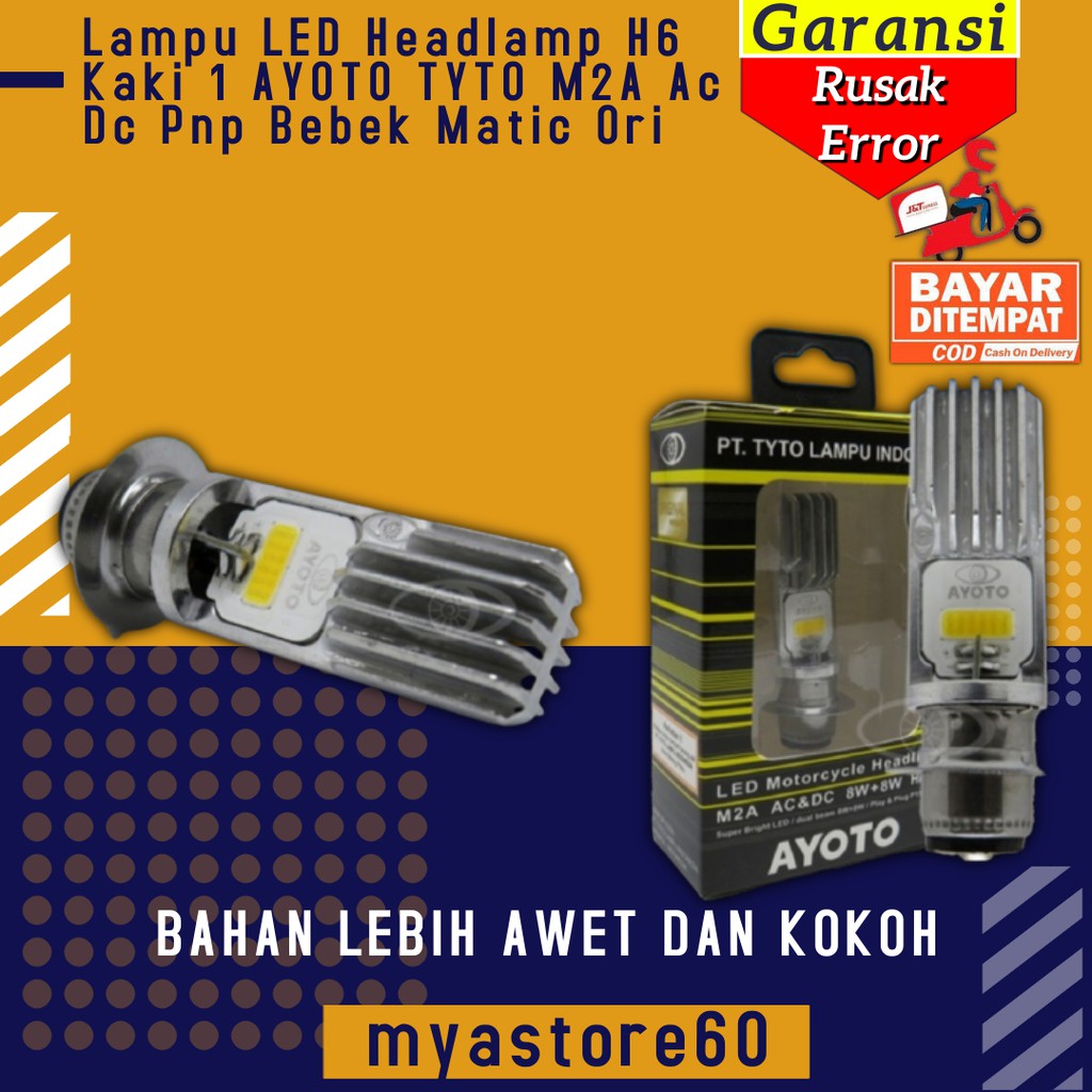 Lampu Bohlam LED Headlamp H6 Kaki 1 AYOTO TYTO M2A Ac Dc Pnp Bebek Matic Motor Original Aksesoris