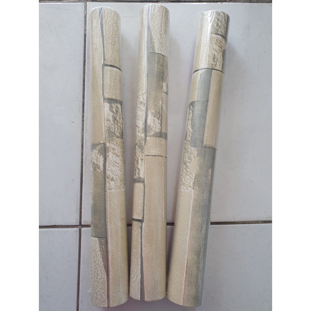 wallpaper sticker batu alam cream 3D abu hlw-071