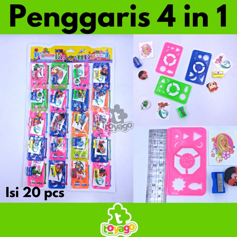 

Penggaris Set 4 in 1/ Penggaris Set Lembaran isi 20 Pcs Grosir Murah (penggaris 4 in 1 layar @20 toyago toys)