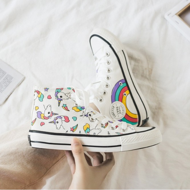 Sepatu Sneakers Wanita Bahan Kanvas Motif Unicorn Warna Sepatu Sneakers Wanita Bahan Kanvas Motif Unicorn Warna