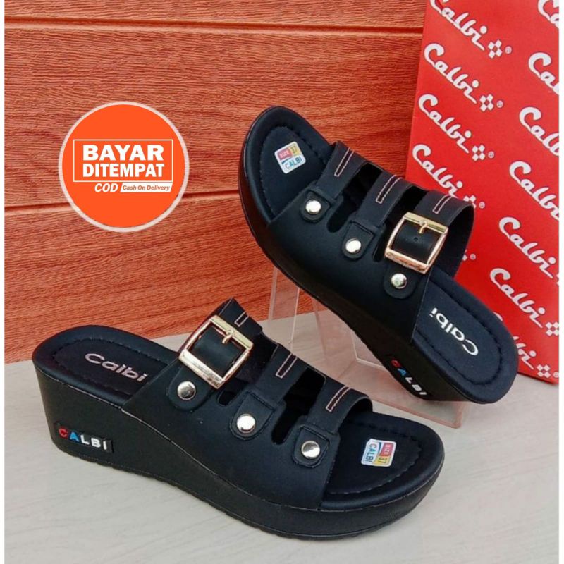 SANDAL SELOP CALBI MODEL TERBARU KODE 099/SANDAL WEDEGES KEKININAN KOREAN STYLE HARGA GROSIRAN