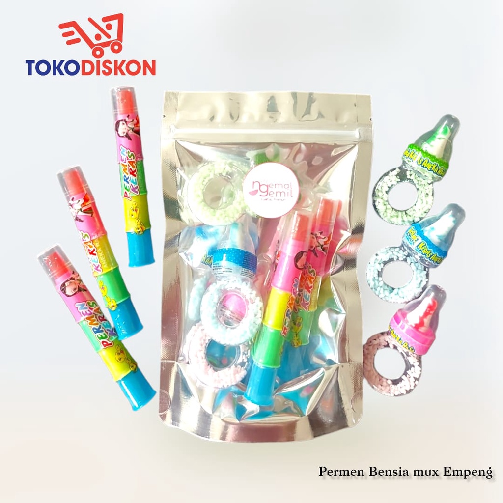

Permen Bensia Mix Empeng Permen Unik Ring Cincin Dot Pensil Warna Warni / Premium