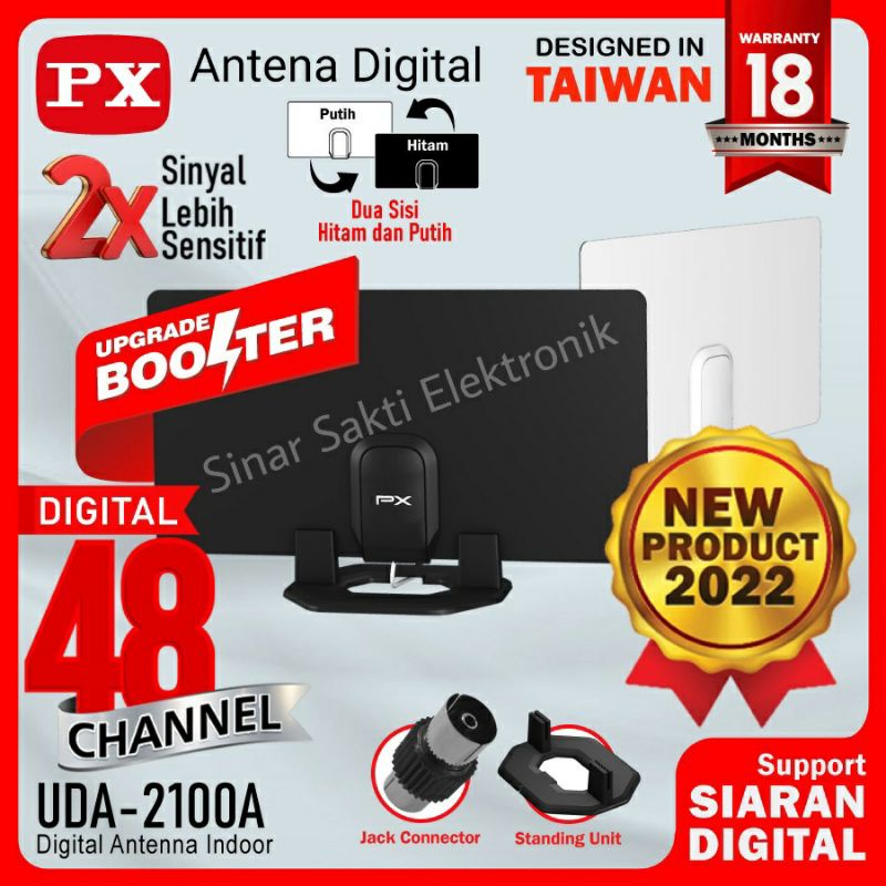 Antena TV Digital Analog Indoor Dinding DVB-T2 + Booster PX UDA-2100A UDA 2100 A