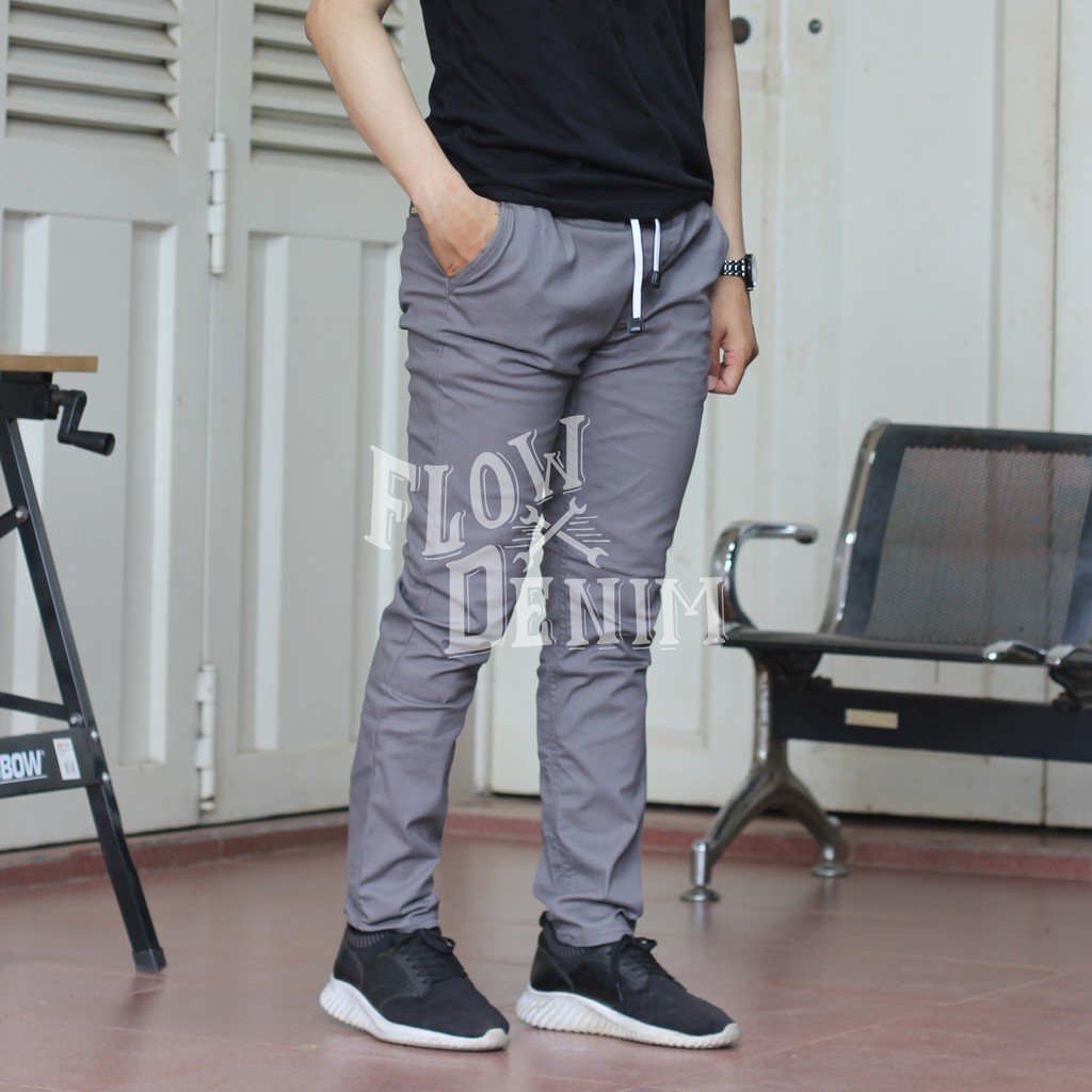 CELANA PANJANG RIP MODEL CHINO PANTS PINGGANG KARET BAHAN PREMIUM HALUS // FLOW DENIM