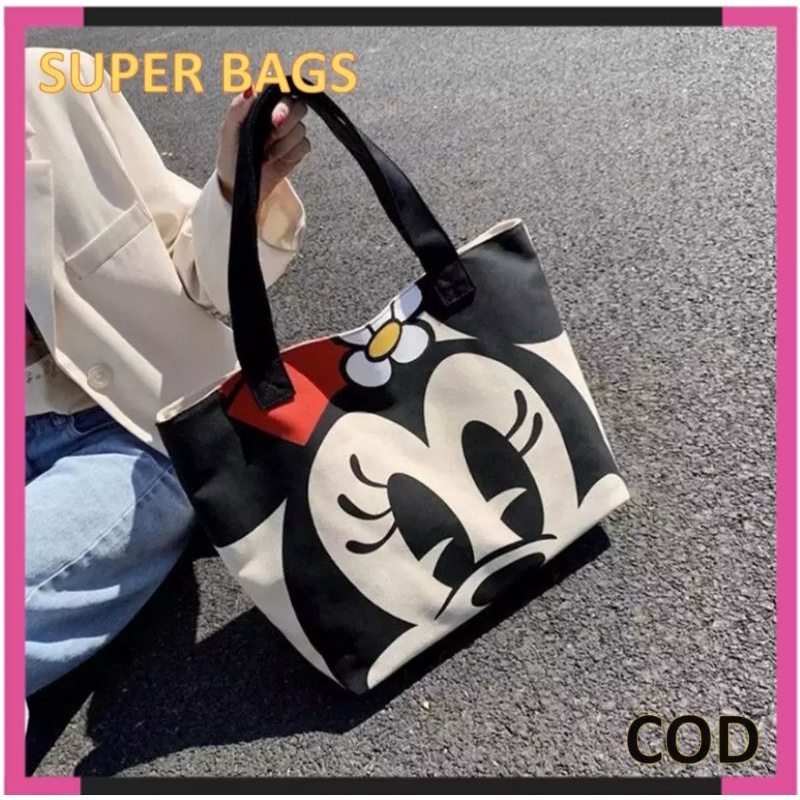 TAS WANITA SELEMPANG TOTE BAG KANVAS ALA KOREA TOTE MICKEY MOUSE