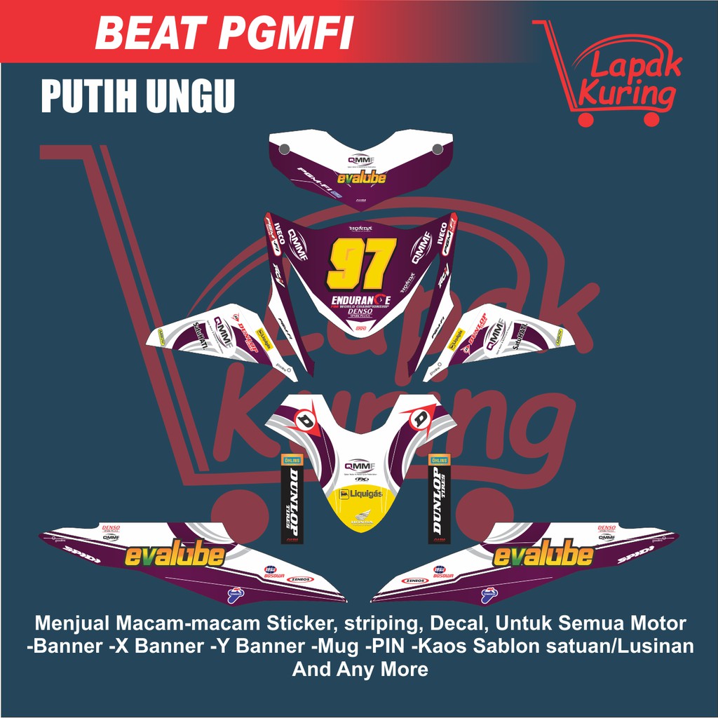 DECAL STICKER HONDA BEAT FI 2013-2015 PUTIH UNGU