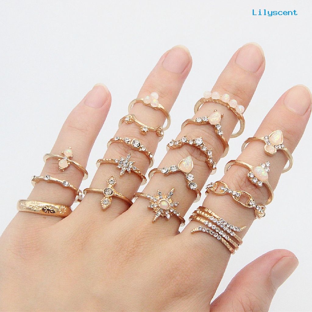 17pcs / set Cincin Knuckle Midi Berlian Imitasi Stackable Gaya Bohemian Untuk Aksesoris Perhiasan