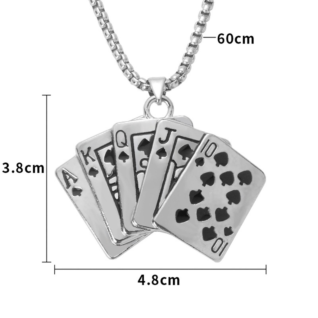 Hu Hu Hu Hu Hu Alat Bantu Pasang Kacamata♡ Kalung Rantai Panjang Liontin Kartu Poker Bahan Alloy Gaya Hip Hop Untuk Unisex