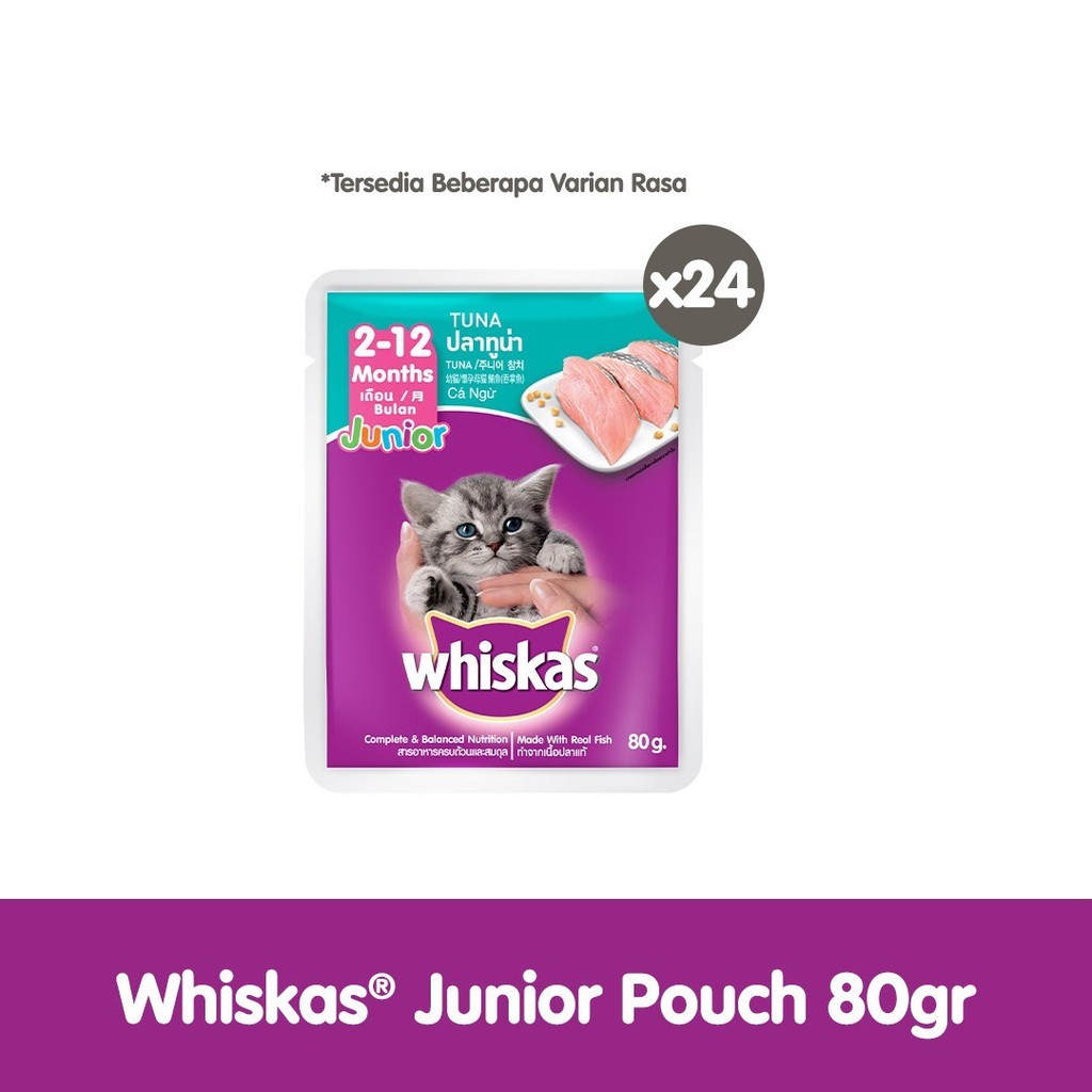 WHISKAS® Makanan Kucing Basah Pouch Junior 85gr - Isi 24