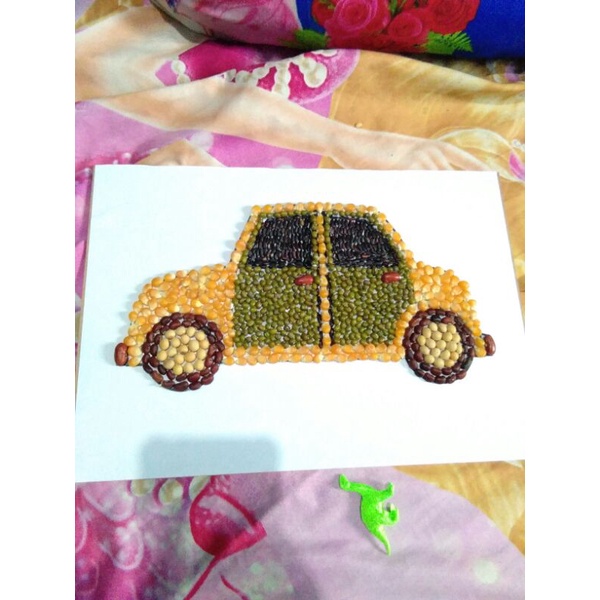kolase biji bijian mobil prakarya