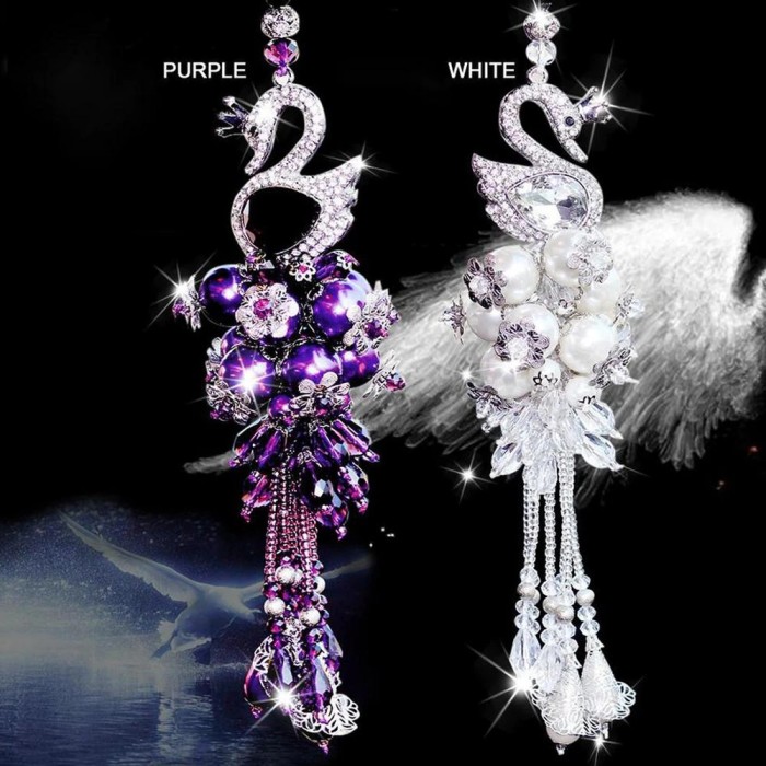 Car Swan Crystal Swarovski Pendant | Gantungan Hiasan Depan Pajangan Bunga Spion Tengah Mobil