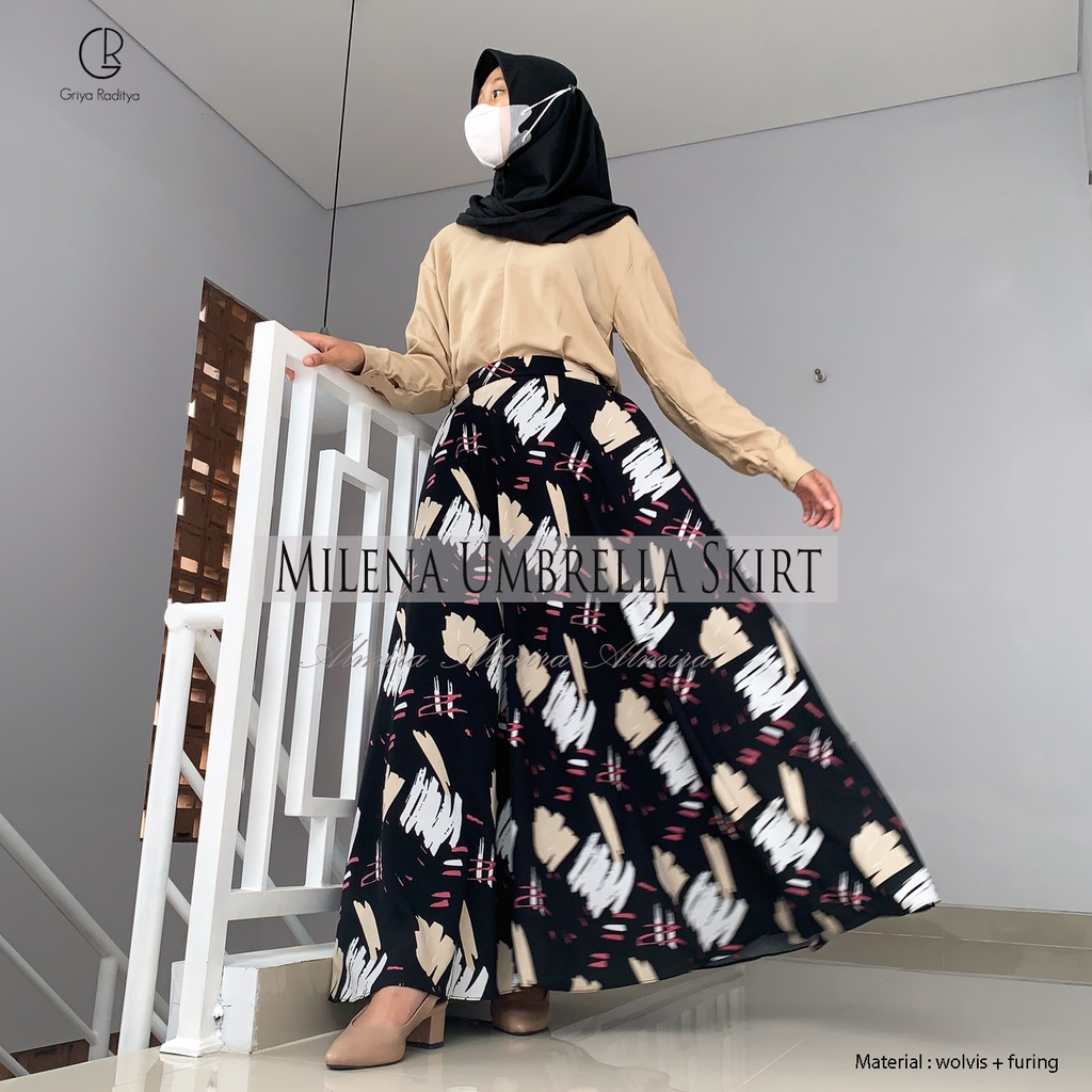 Rok Panjang Wanita Payung Muslimah Lebar  Milena Wolvis Umbrella Skirt Rok Flare Griyaraditya Almira