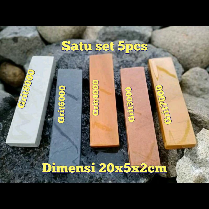 Batu asah pisau dan golok sembelih, 100% Batu alam pilihan, satu set 5pcs