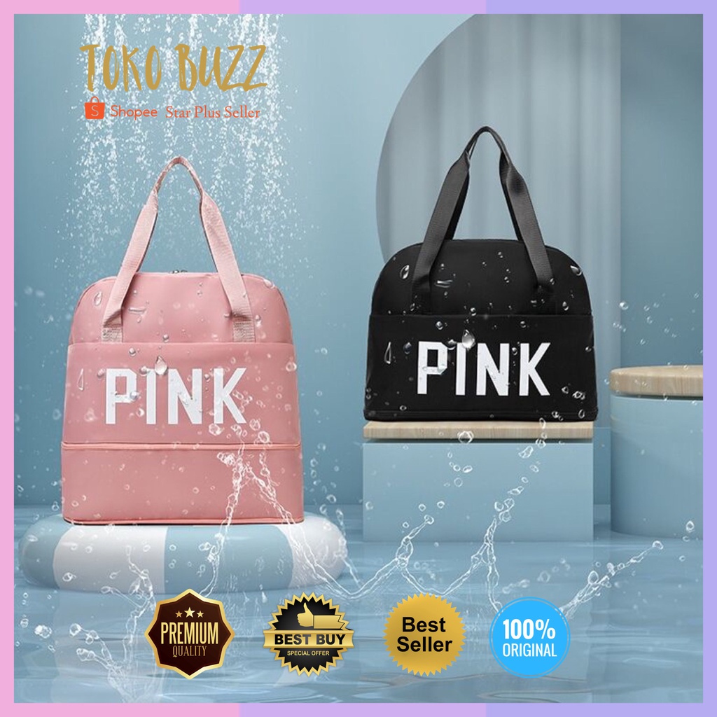 TAS TRAVEL BAG PINK FASHION Duffle Jinjing Wanita Traveling Olahraga Gym Piknik Outdoor Waterproof Bahan Premium Korea Style