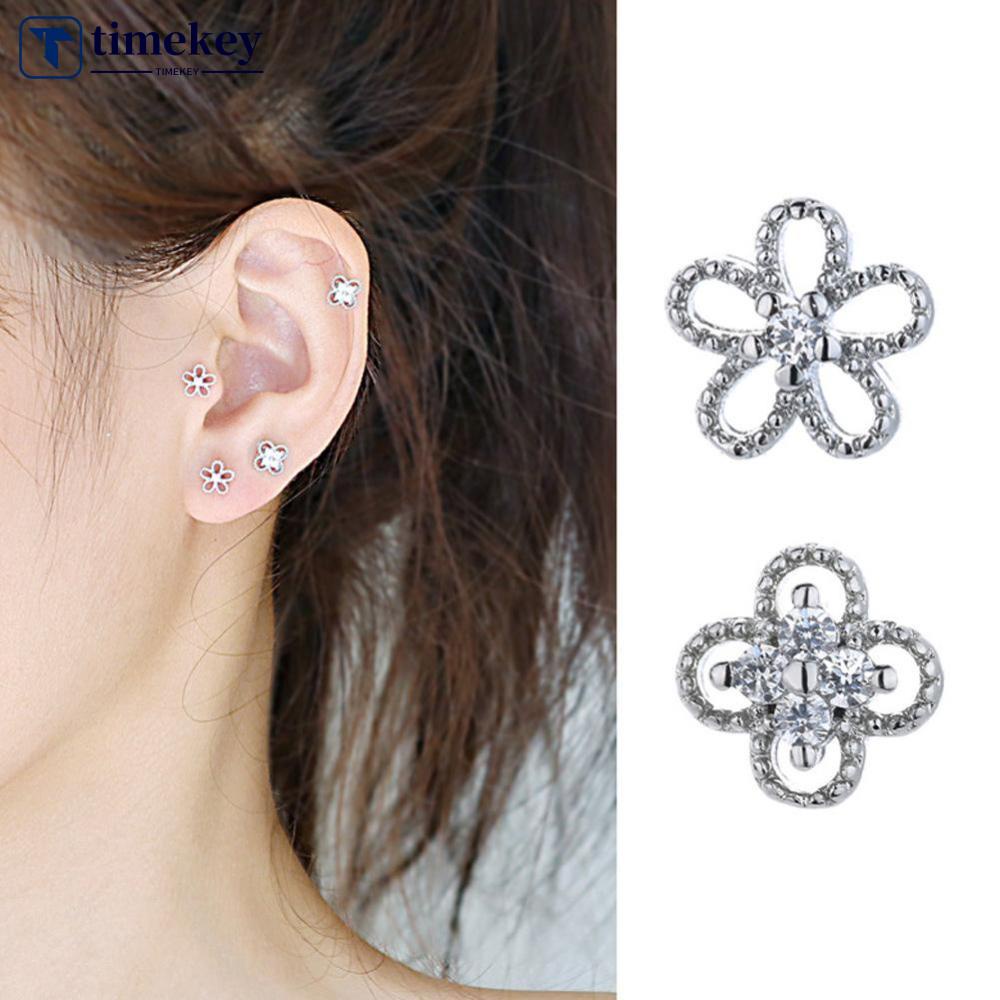 Timekey Anting Tusuk Desain Bunga Hias Zircon Gaya Simpleelegan Untuk Wanita A3K3