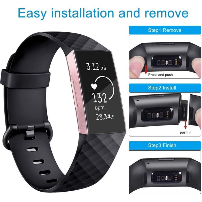 Tali Jam Silicone Strap Band Diamond Pattern for Fitbit Charge 3 black