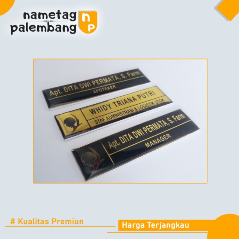 

Nametag Gold Pengait Peniti atau Magnet