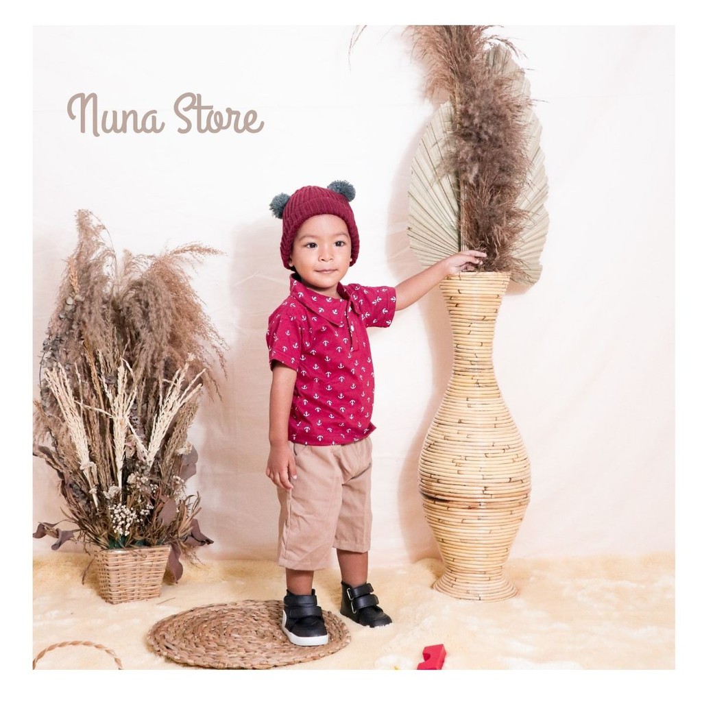 Nuna Store Setelan Kemeja bayi dan anak cowo/laki-laki usia 0 Bulan - 3 tahun Motif Jangkar Mini