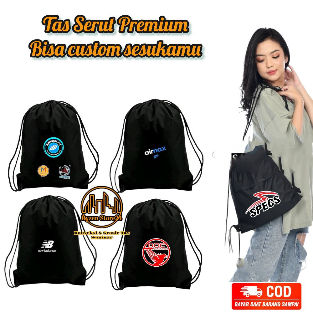 Tas Serut Custom Sablon Tas String bag Anti Air Tas Sepatu Futsal