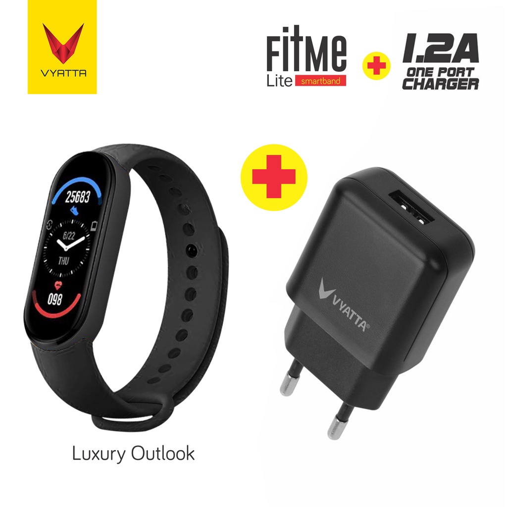 VYATTA FitMe Lite New Smartband - 200+Watchface, Sport Mode, IP67,SPO2-Graphite Black+1.2A