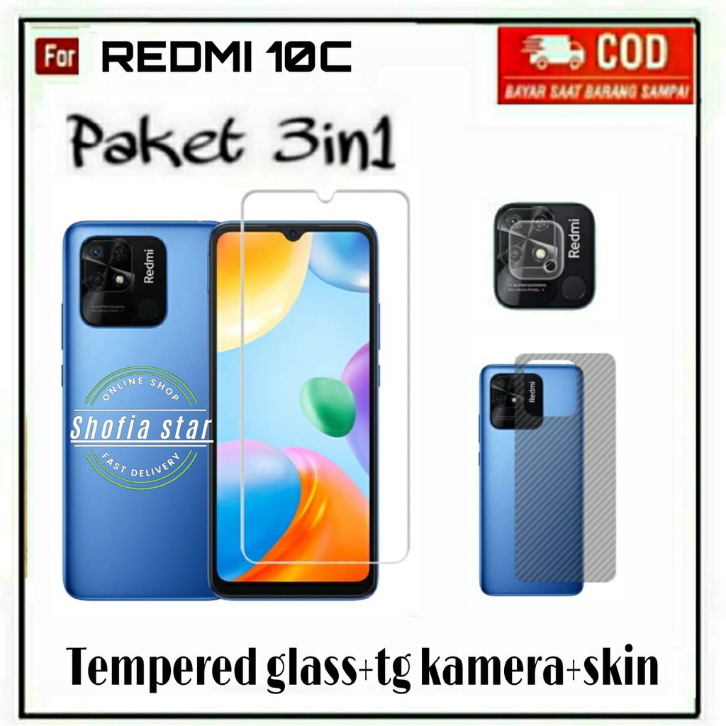 3IN1 TEMPERED GLASS BENING REDMI 10C 10A 9C TG LAYAR ANTIGORES KACA FULL COVER