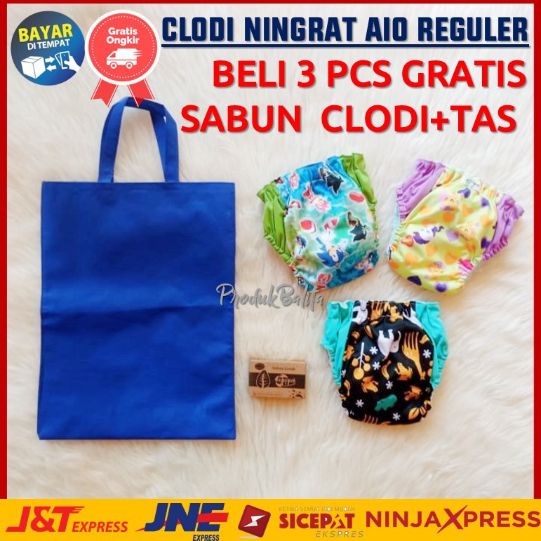 PROMO Popok Clodi Newborn Kain Bayi Cuci Ulang Perekat Celana AIO BONUS  Sabun Lerak Ningrat &amp; Tas